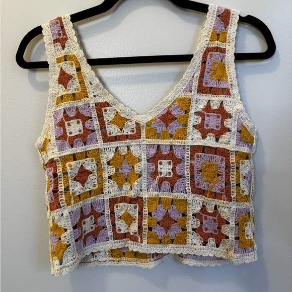 Rebellion Pink, Orange, Yellow, Cream Crochet Crop Top - Size Small - Picture 4 of 4